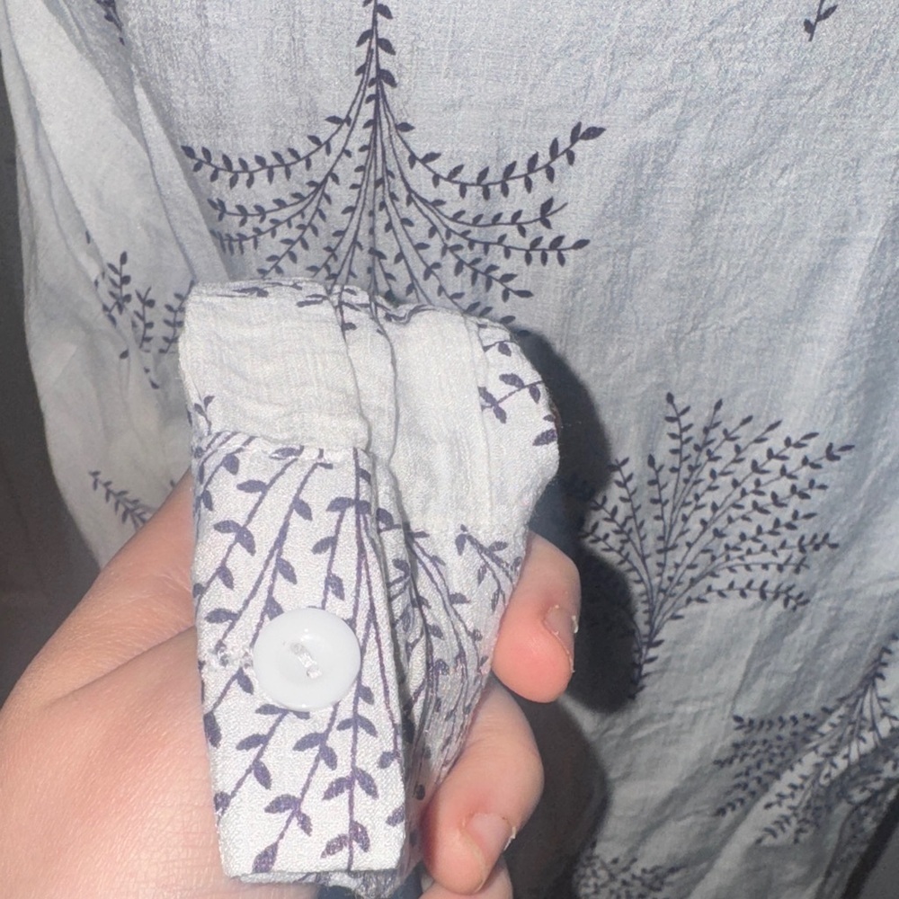 Elegant Cream and Purple Floral Button Down Shirt - Picture 12 of 16